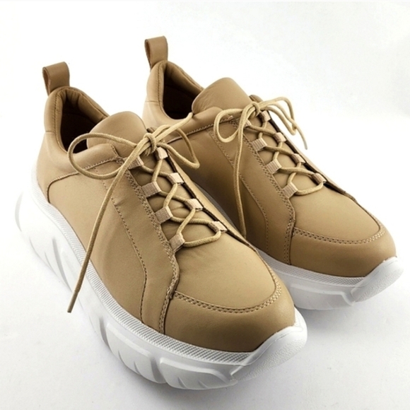 J/SLIDES NYC Women's Knockout Tan White Sneakers Leather Chunky Platform Sz 7.5M - Picture 4 of 13